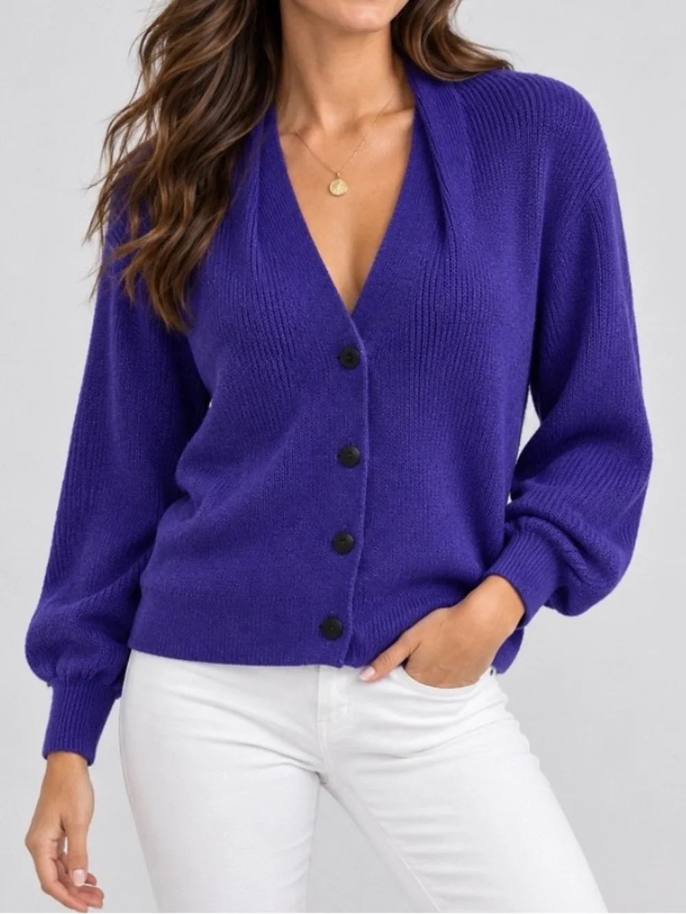 CAbi French Violet Purple Sunday Cardigan  Size Large